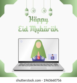 Happy Eid Mubarak during the pandemic with the theme of green vector design illustration