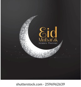 Happy Eid Mubarak with an elegant crescent moon image, on a gradient background