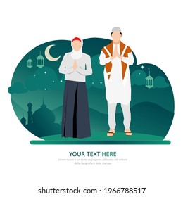 Feliz Eid Mubarak a todos. Espero que todos tengan un Eid muy feliz y bendecidos. ilustración vectorial de ramadan. Perfecto para el concepto de presentación, banner, portada y celebración de promoción