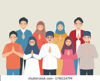 Happy Eid Mubarak Family Greeting Vector Illustration