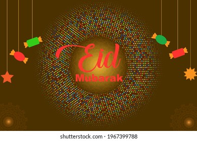 Happy Eid Mubarak festival card design template, Banner in modern trend style text. Vector illustration