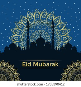 Happy Eid Mubarak Flachdesign mit Moschee