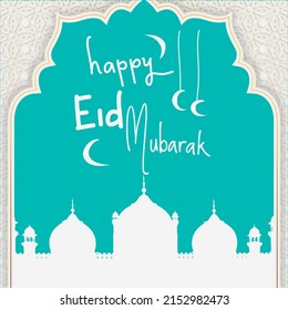Happy eid mubarak flat design with white mosque background