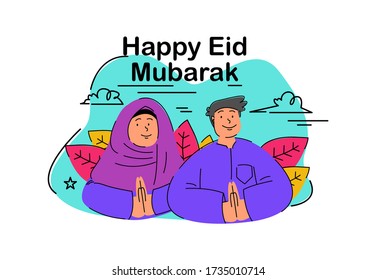 Happy Eid Mubarak flat illustration