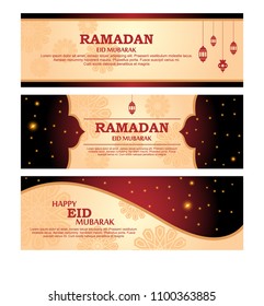 Happy Eid Mubarak greeting banner design template. Vector Illustration