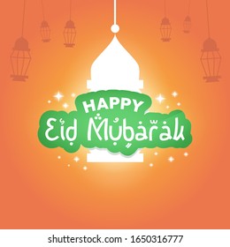 Happy eid mubarak greeting Card Illustration. Islamic religious background with glowing lantern.