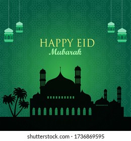 Happy Eid Mubarak Greeting Card. Flat Vector Background Illustration 