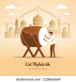 Feliz eid mubarak tarjeta de saludo ketupat vector ilustración