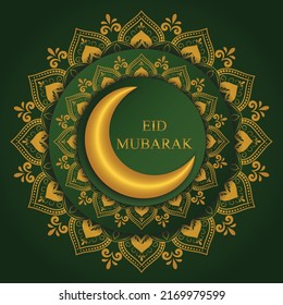 Happy Eid Mubarak greeting card vector design with green background