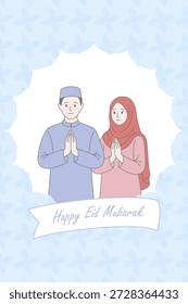 Happy Eid Mubarak Grußkarte mit muslimischen Paar Illustration