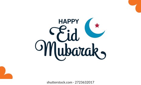 Feliz Eid Mubarak saudação com lua crescente e estrela.