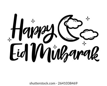 Happy Eid Mubarak Greeting with Moon and Clouds	