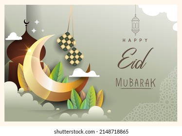 fondo de feliz eid mubarak saludo, elemento elegante para plantilla de diseño, lugar para tarjeta de saludo de texto para Ramadan kareem