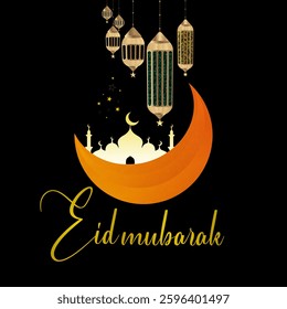 Happy Eid Mubarak Greetings Card Design. Eid Mubarak Wishes Card Design in an Islamic background. Eid Mubarak wishes for decorative Ramadan Kareem elements for celebration
