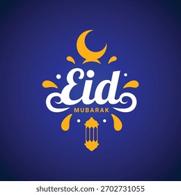 Happy Eid Mubarak Handwritten Design Colorful Vector Template Illustration