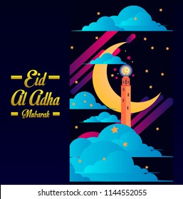 happy eid mubarak has mean muslim event or hoiday, with kufi, vector beautiful greeting card or gift card with eps 10 format.