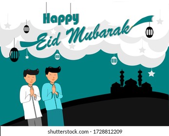 happy eid mubarak illustration background. illustration of eid al-fitr greeting banner eps 10 vector