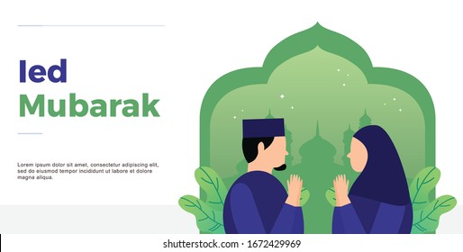 Happy eid mubarak illustration.template for web landing page, banner, presentation, social, poster, ad, promotion or print media.