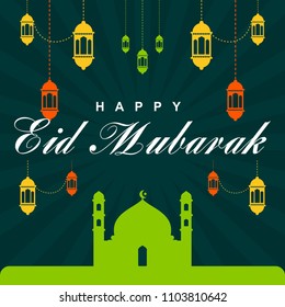 Happy eid mubarak islamic card greeting vector design.
