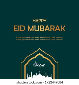 Happy Eid Mubarak islamic design mosque and arabic calligraphy, 
Great for greeting cards, posters and banners