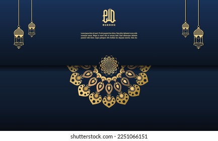 Happy eid mubarak, islamic greeting card design background with islamic modern ornament