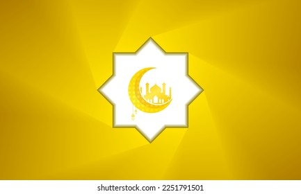 Happy eid mubarak, islamic greeting card yellow color design background with islamic modern ornament