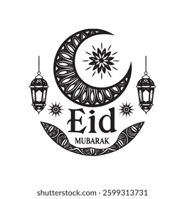 Happy Eid Mubarak Islamic greetings background wishing awesome vector illustration with Eid Mubarak luxury design.