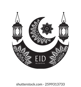 Happy Eid Mubarak Islamic greetings background wishing awesome vector illustration with Eid Mubarak luxury design.