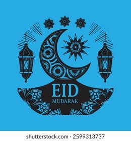 Happy Eid Mubarak Islamic greetings background wishing awesome vector illustration with Eid Mubarak luxury design.