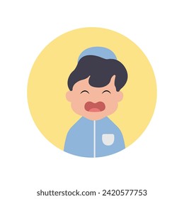 happy eid mubarak with kid character illustration simple concept cute cartoon muslim