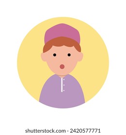 happy eid mubarak with kid character illustration simple concept cute cartoon muslim