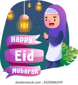 Happy eid mubarak kids illustration