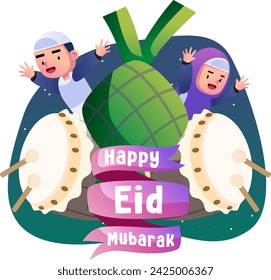 Happy eid mubarak kids illustration