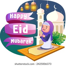Happy eid mubarak kids illustration