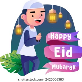 Happy eid mubarak kids illustration