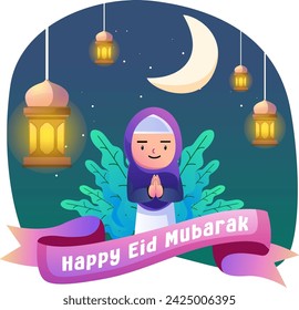 Happy eid mubarak kids illustration