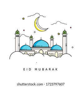 Happy Eid Mubarak with line art Illustration Design Vector 