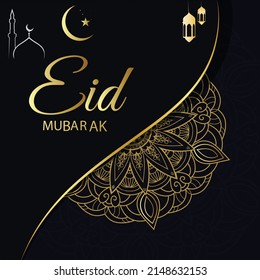 Happy Eid Mubarak in luxury style with golden mandala on dark background for  Eid Mubarak. Religious Eid Mubarak golden text Islamic background vector
Abstract artistic Eid Mubarak greeting elegant 