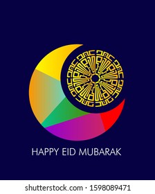 happy eid mubarak is mean muslim event or holiday with kufi or maze shape, vector beautiful greeting card or gift card with eps 10 format.