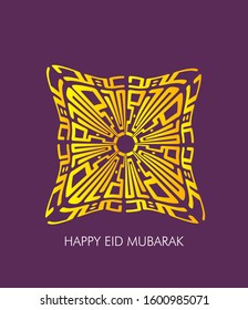happy eid mubarak is mean muslim event or holiday with kufi or maze shape, vector beautiful greeting card or gift card with eps 10 format.
