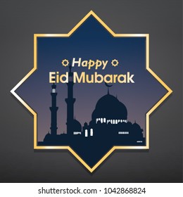 Happy Eid Mubarak with Mosque and Islamic Emblem