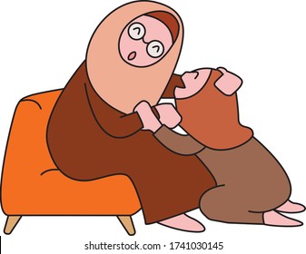 Happy eid mubarak with people character concept. Islamic design for Landing page templates, kids Book Illustration, Banners, Card Invitation, Poster and Social media.