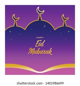 Happy eid mubarak with purple skies.