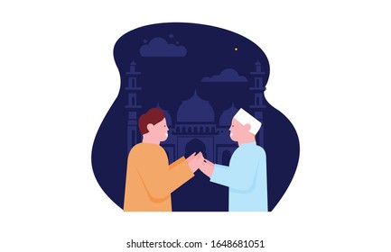 Happy eid mubarak, ramadan mubarak Grußkonzept mit Menschen, Charaktergrafik