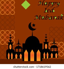 Feliz Eid Mubarak o un saludo ramadan con personajes de la gente. plantilla para página de inicio web, banner, presentación, social, afiche, y promoción.