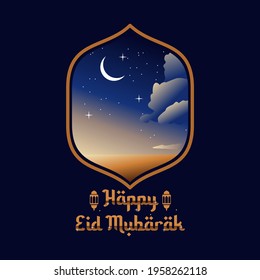 "Happy Eid Mubarak" sky theme background. Vector design illustration