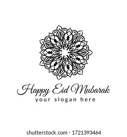Happy Eid Mubarak Template with abstract mandala illustration for islamic event and many more