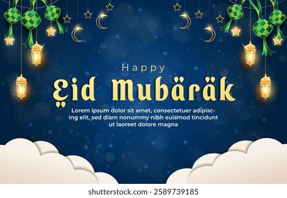 happy eid mubarak template banner with beautiful islamic ornament with blue background design 05