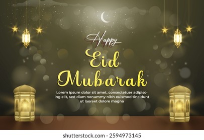 happy eid mubarak template banner with beautiful islamic ornament with yellow background design 98