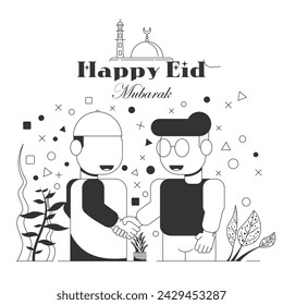 Happy eid mubarak template in black and white style